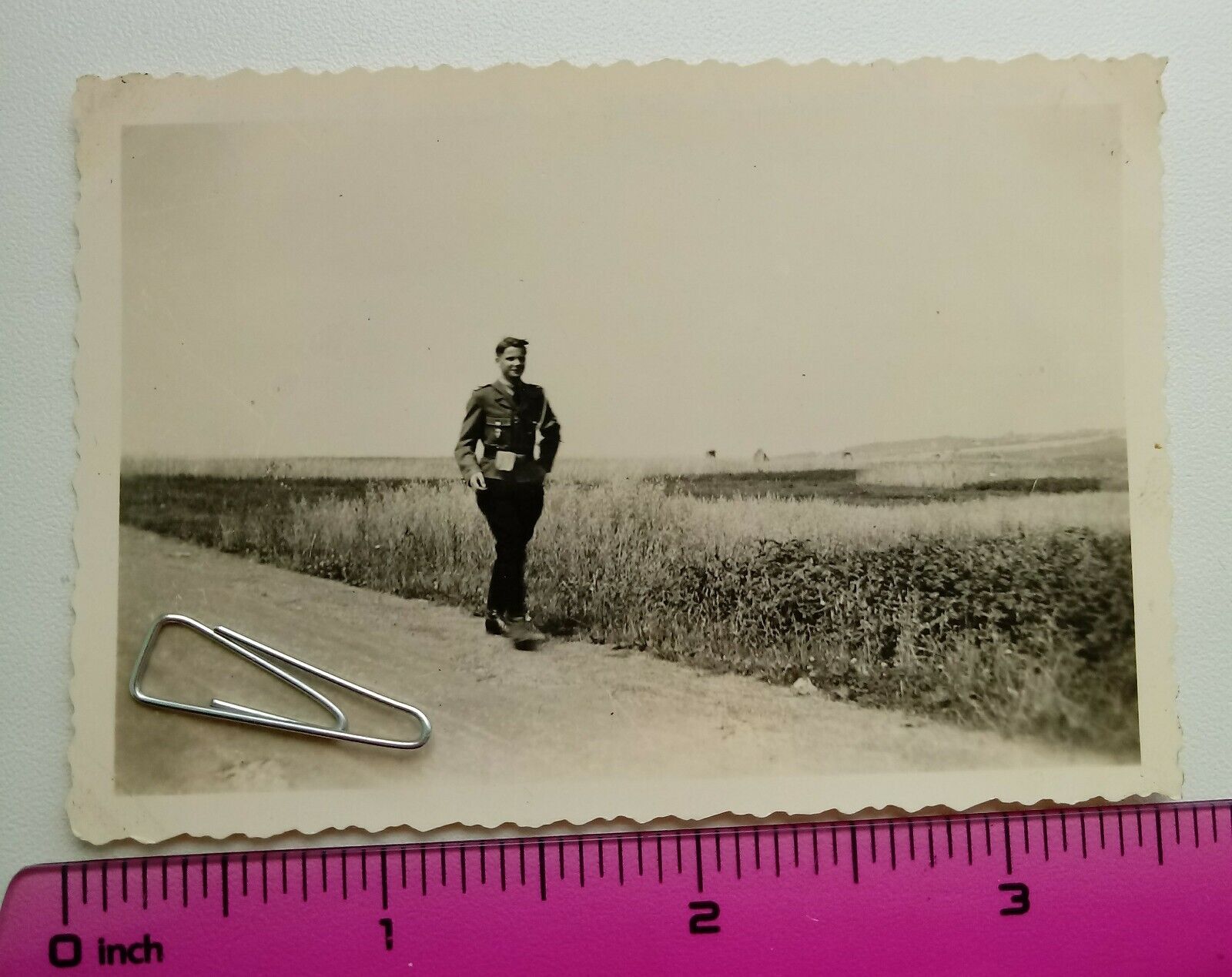 042 WW2 Orig. Photo German Boy Uniform Belt Bag Text 2.5 x 3.5 inch