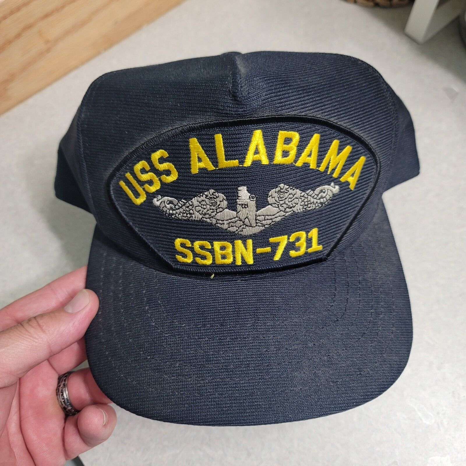 USS Alabama SSBN 731 Submarine Office Hat Navy Black Snap Back Excellent Vintage