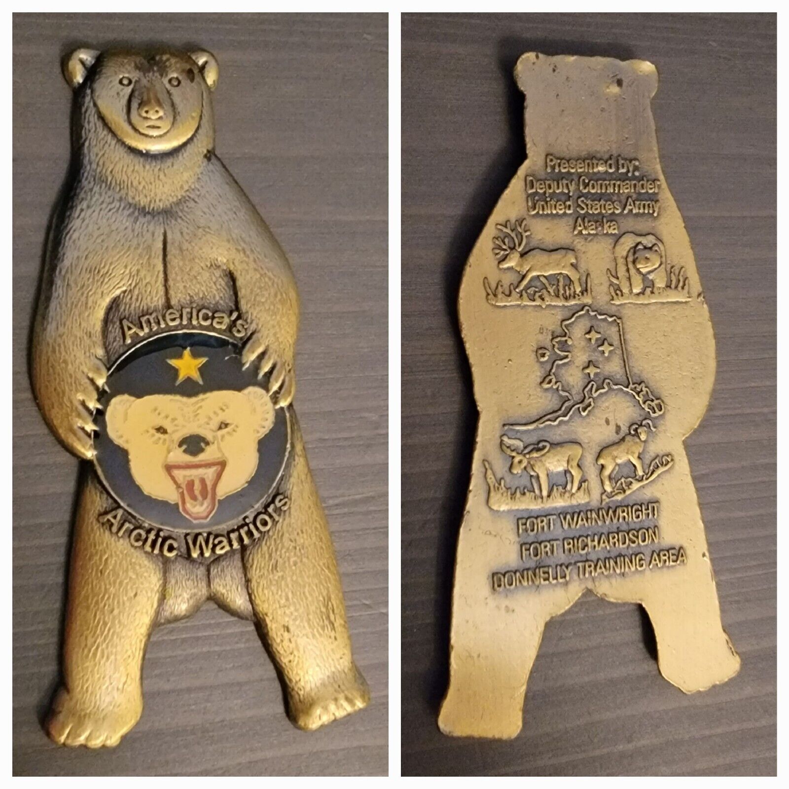 US Army Alaska Arctic Warrior Brass Bear Memento Fort Wainwright/Fort Richardson