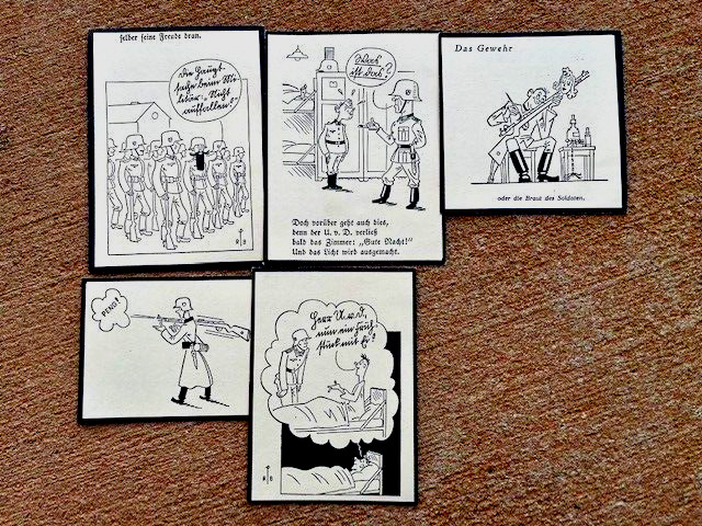 WW2 German Caricature Cards. Soldiers Humor. Anti nazi. 5 pcs.Orig.