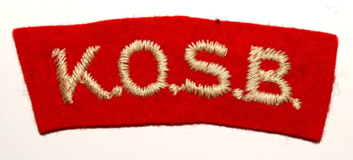 BRITISH MILITARY CAP BADGES,  "K.O.S.B." Cloth Shoulder Title