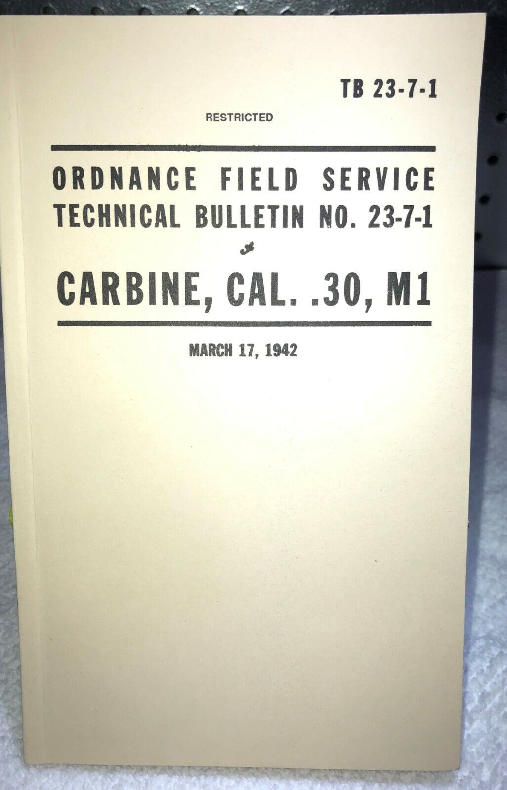 M1 Carbine TB 23-7-1 Army Cal 30 Rifle Book WW2 Reprint