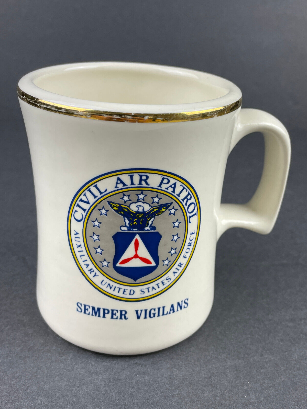 Vintage Auxiliary United States Air Force Civil Air Patrol Blue Gold Coffee Mug