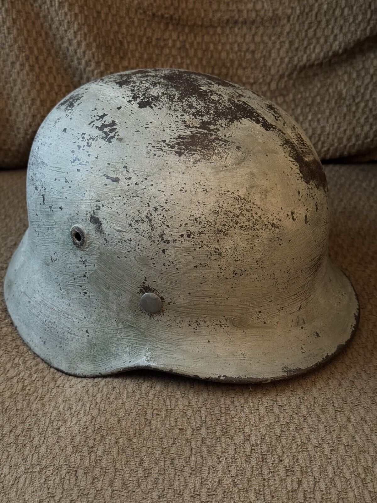 Vintage German M35 WWII Winter / Snow Camo Helmet No Liner Thick Paint