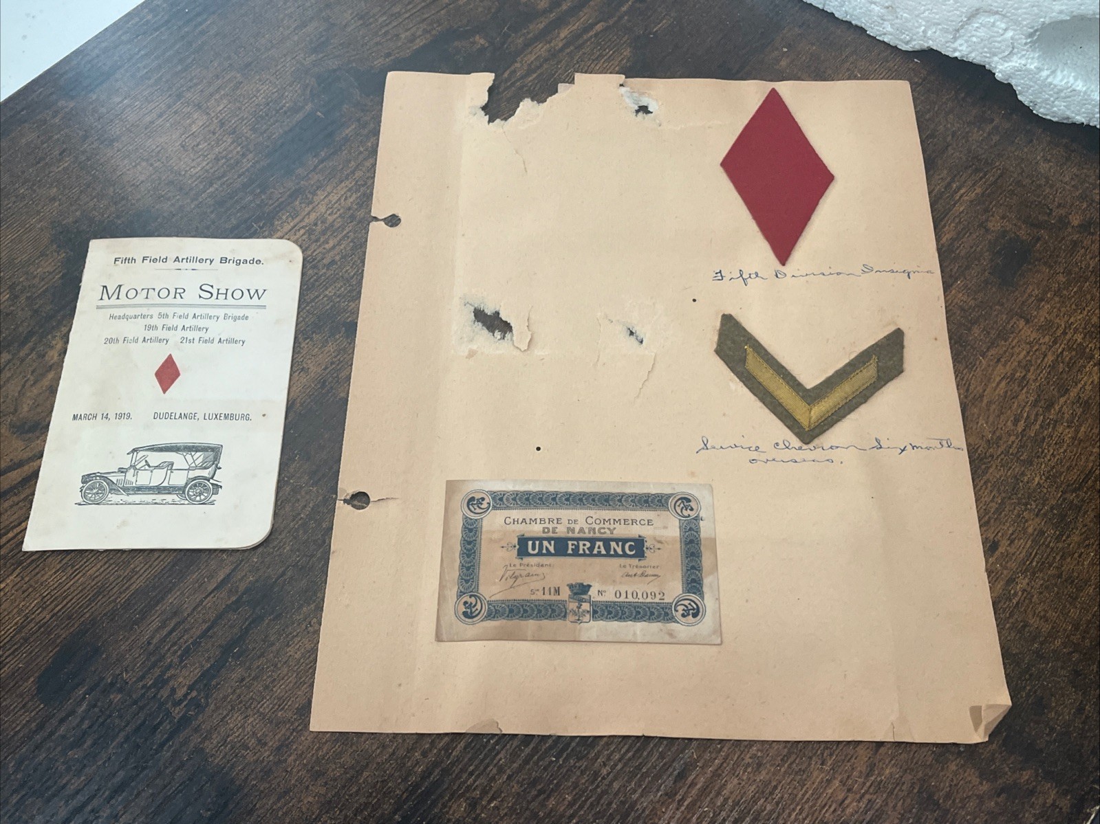 WWI 1919 Original Luxemburg Motor Show Bulletin, Chevron, Red Diamond Collar Tab