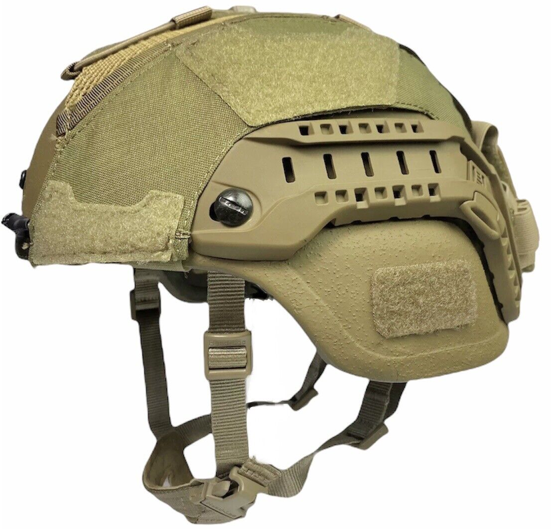 Large COYOTE BROWN ACH MICH ECH HELMET COVER w/ COUNTERWEIGHT POUCH HYBRID MESH
