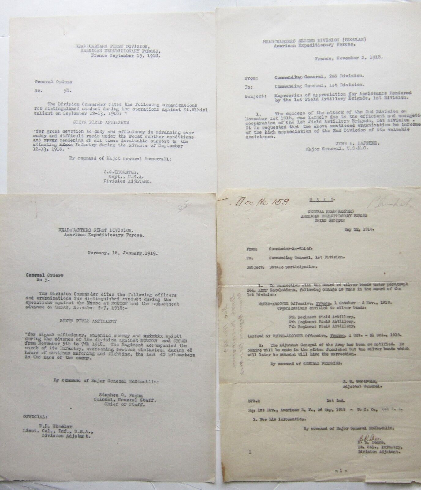 Lot of ten US WWI 1918-1919 documents: AEF, France