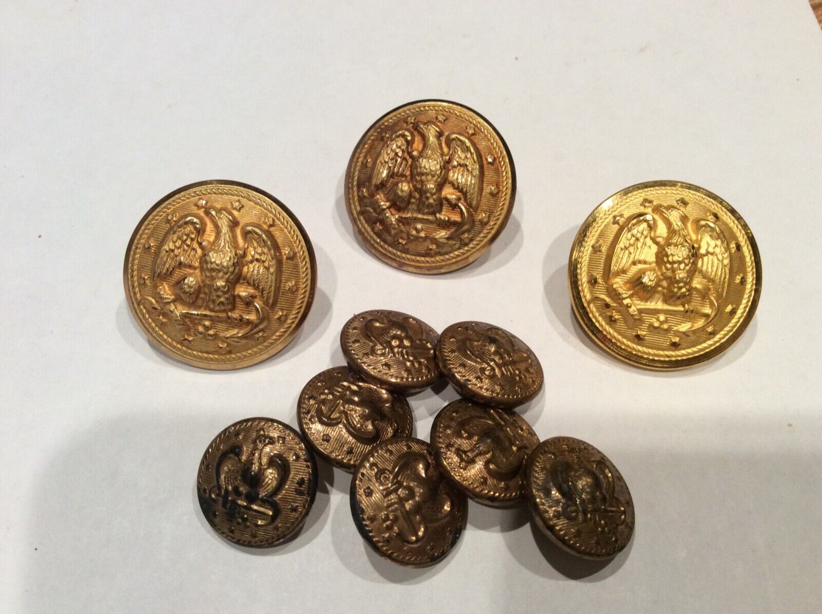 BRASS MILITARY NAVY BUTTONS 3 Large & 7 Small