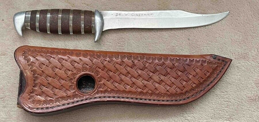 Original WW2 Custom Theater Made Fighting Knife Named With Leather Sheath