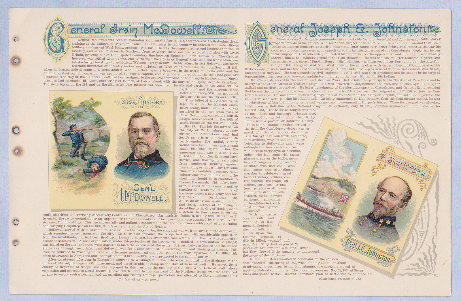 1888 DUKE & Son Heroes of the Civil War Album  Page  MCDOWELL / JOHNSTON  NICE..