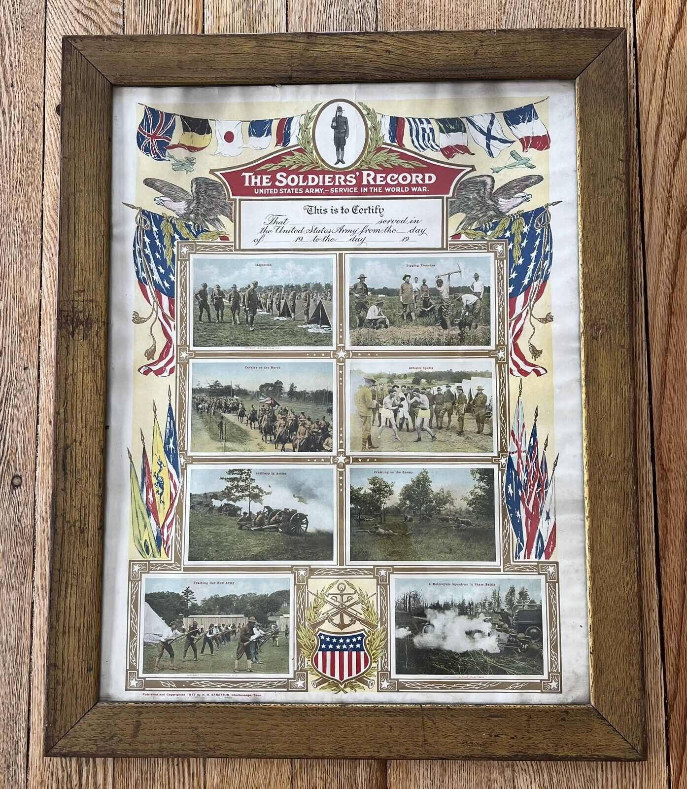WWI US Soldier's Record Framing Shop Display Large 28x22 Doughboy 1917