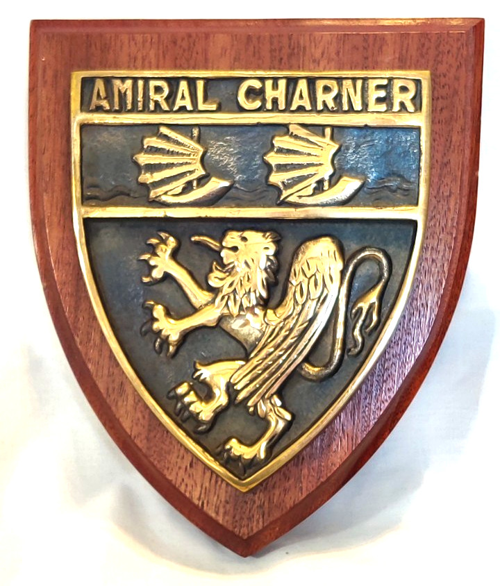 Naval Mouth Tap French Tape de Bouche Bronze Plaque Amiral Charner Shield-Shape