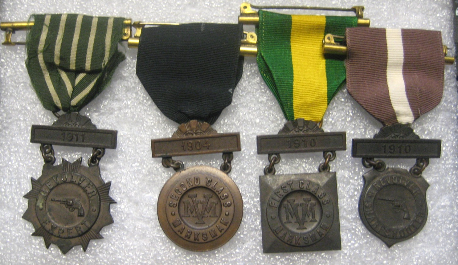 Medals Mass. Volunteer Militia Marksmans, SHARPSHOOTER 1904,1910,1911,lot of 4
