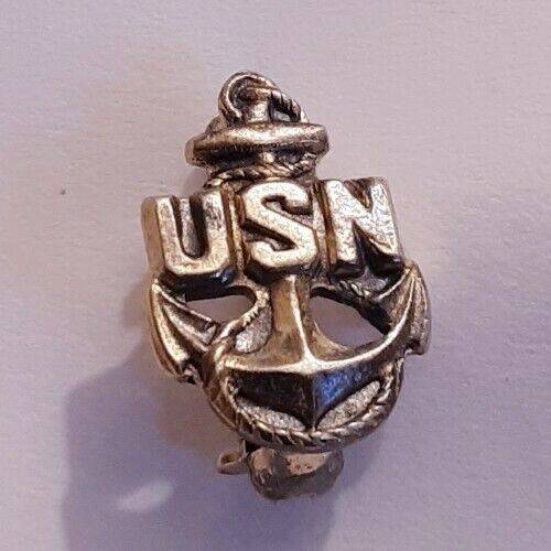Antique Sterling Silver USN United States Navy Anchor rope lapel Pin