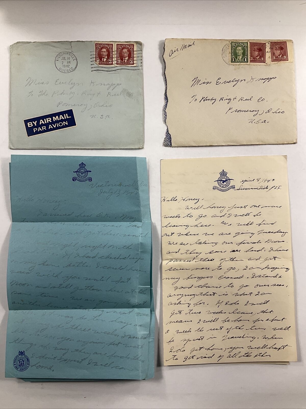 1942 43 2 WWII Letters from Royal Canadian Air Force Soldier to Pomeroy, Ohio