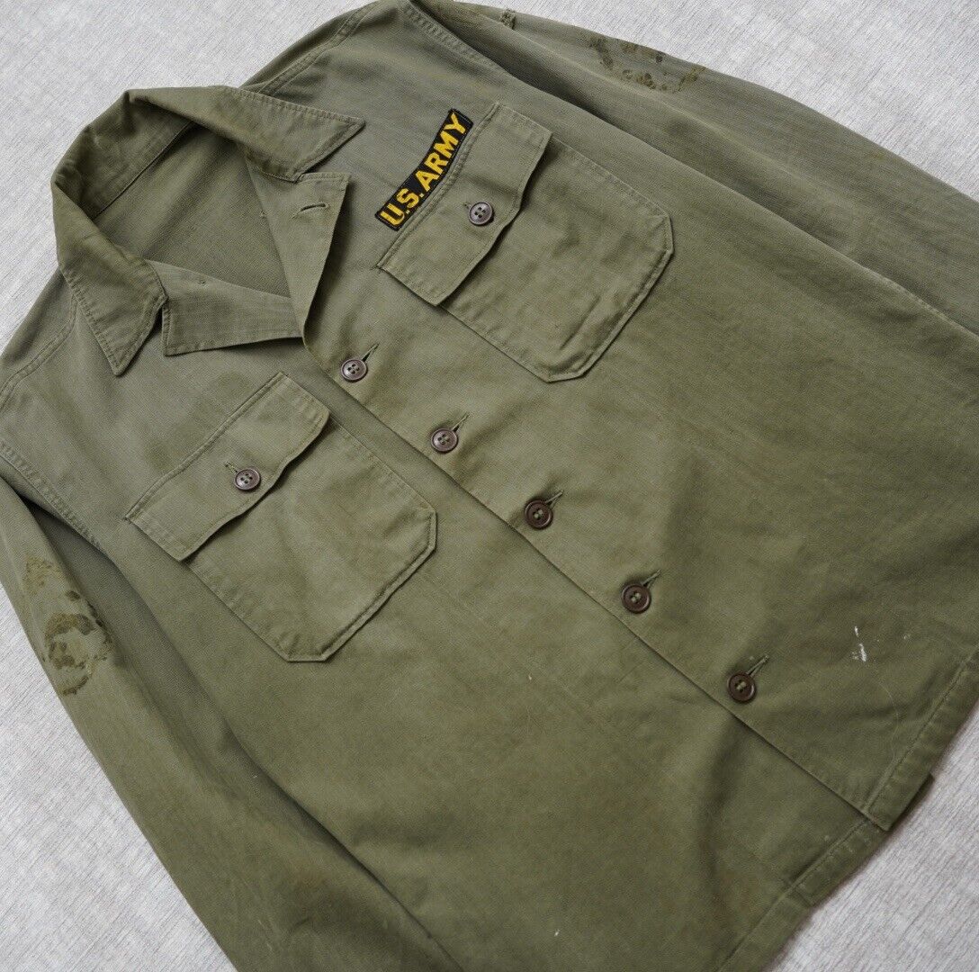Vtg Early 50s US Army HBT OG 107 Utility Shirt First Pattern Jacket Herringbone