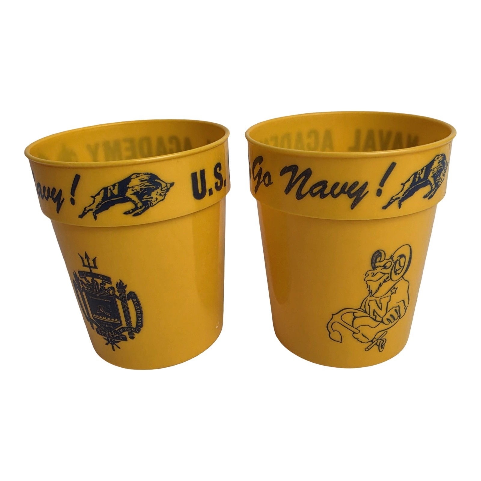 Pair Vintage USNA United States Naval Academy Go Navy Plastic Cups Goat Mascot