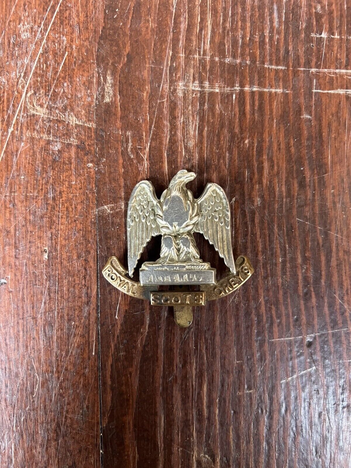 WW1 Waterloo Royal Scots Greys Hat Cap Badge Antique Original Pin Back