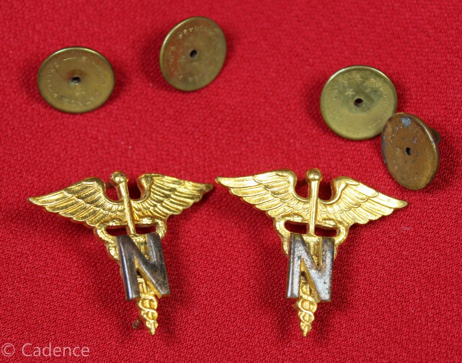 US WW2 Nurse Corps Officer's Collar Brass Device Insignia Pin Flat Clutch M1081