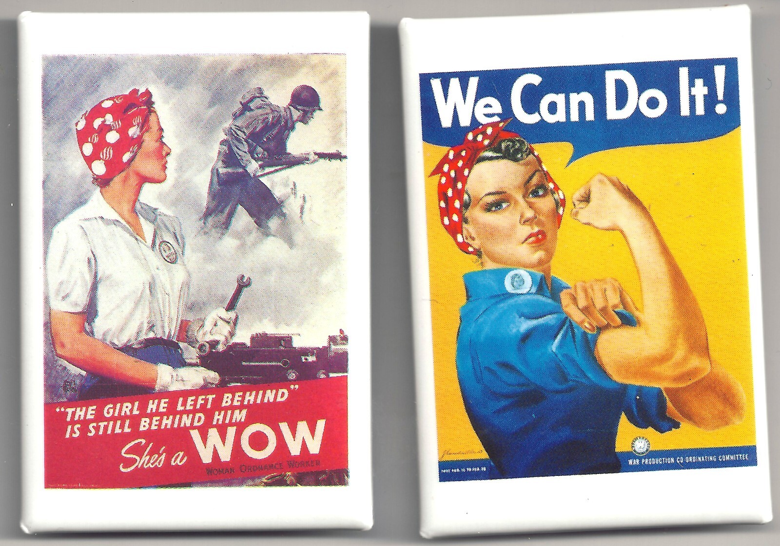 2 NEW Pins w/ WWII Women Imagery ~ WE CAN DO IT & She's a WOW Nat'l Archives