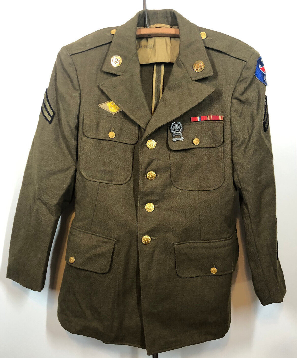 WWII WW2 US Army Dress Uniform Jacket Size 38S   #0643