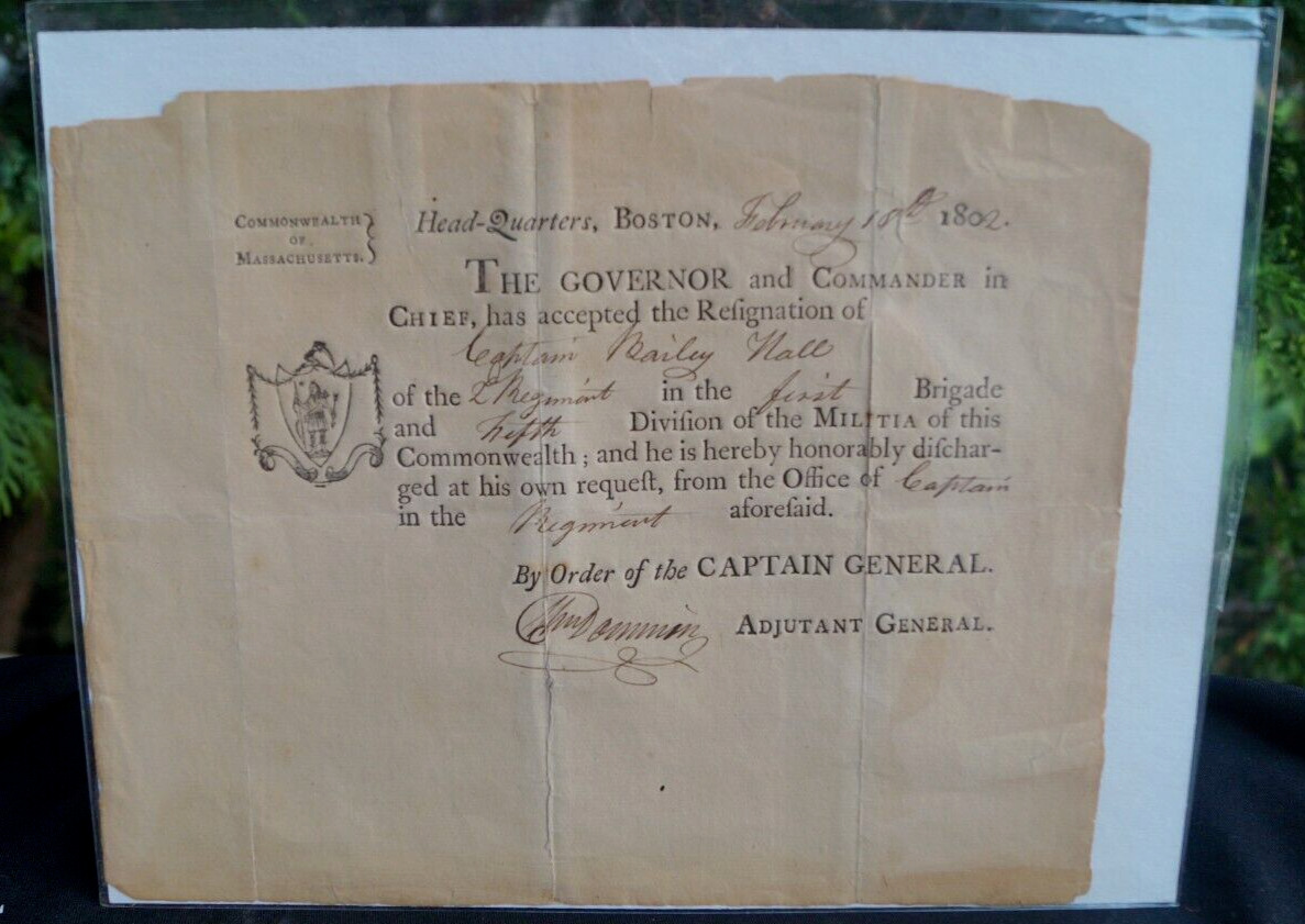 1802 Boston Mass Militia Captains Resignation Paper - Signatures - HISTORIC