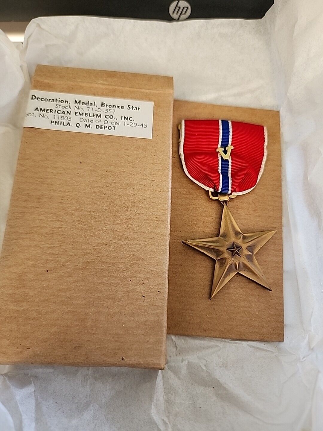 WW2 Bronze Star Medal W/DATED BOX 1-29-45 Combat V-SEE STORE WW2 MEDALS -BADGES