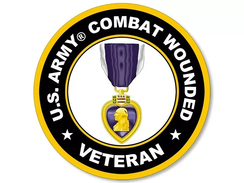 ARMY COMBAT WOUNDED VETERAN PURPLE HEART MEDAL  MILITARY STICKER DECAL