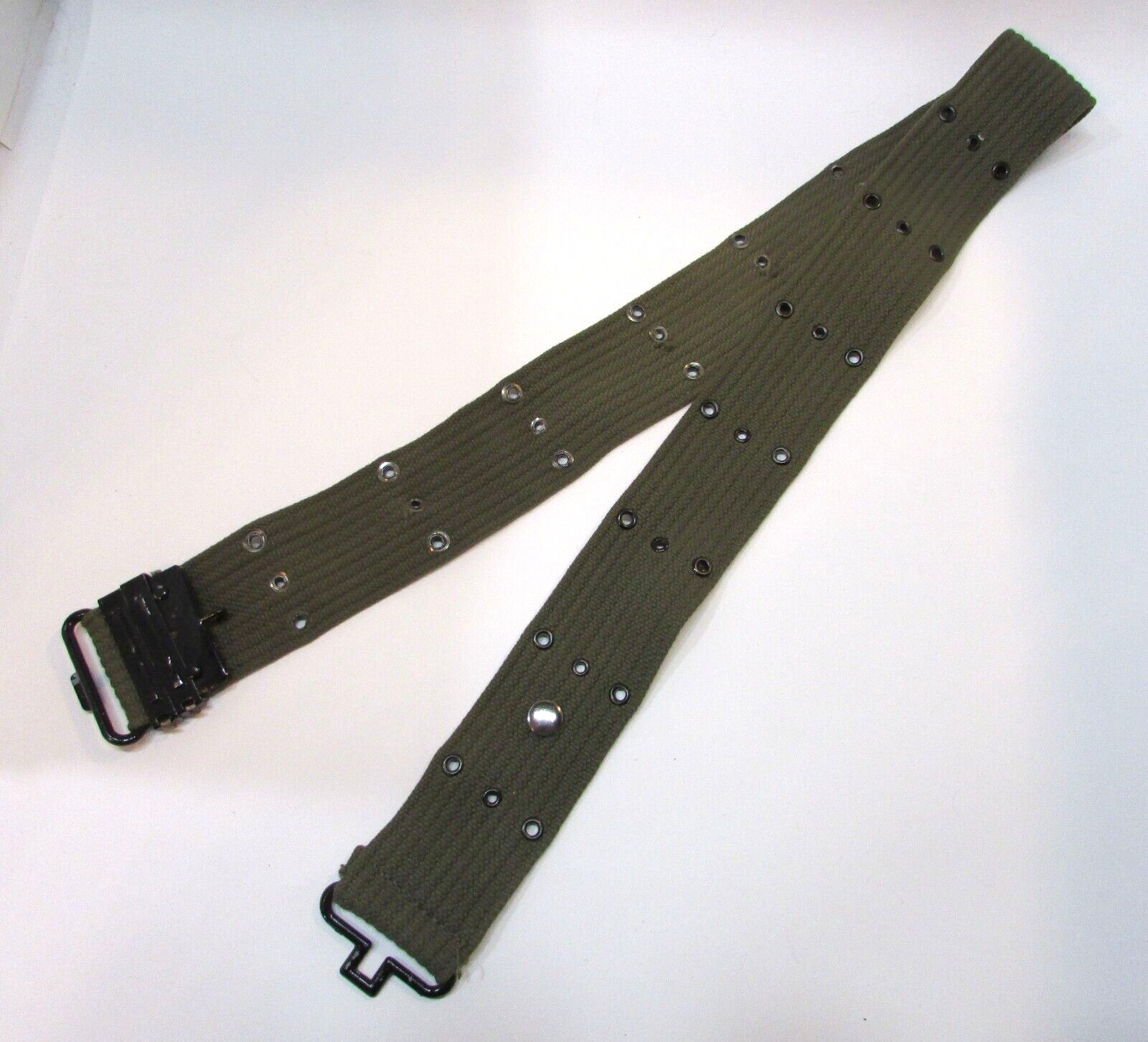 Vintage 1960s Army Green Pistol Belt Horizontal Web Black Steel Buckle Size 46