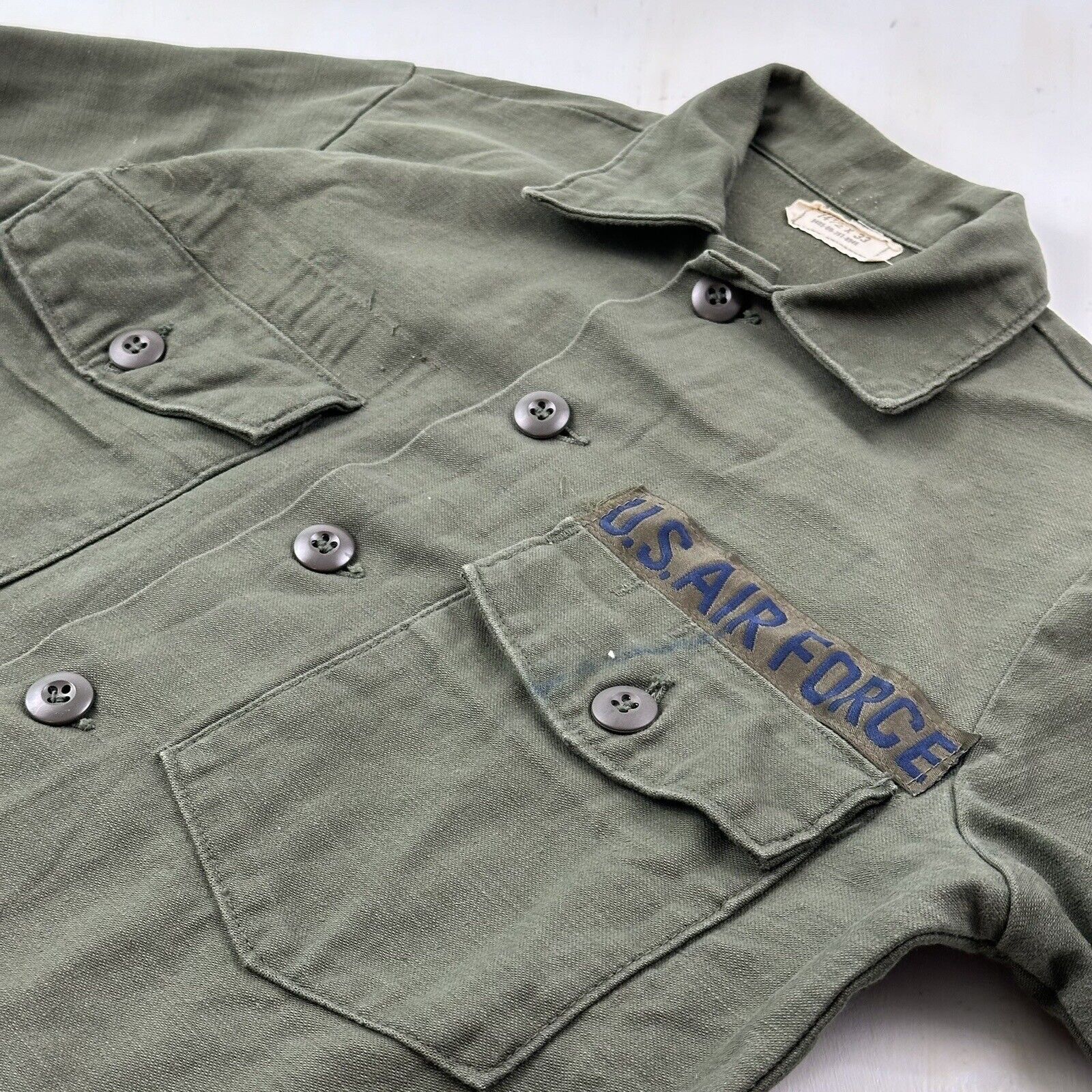 VTG Sateen Shirt Men 14.5 33 Small Air Force OG-107 Military Utility Cotton ‘70s