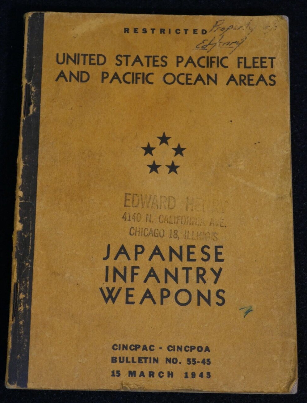 WW2 US Navy Pacific Fleet CINPAC Japanese Infantry Weapons Book March 1945, Rare