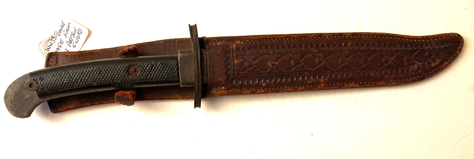 SCARCE WWII BOWIE KNIFE MADE FROM A 1913 PATTON SWORD WITH SCABBARD
