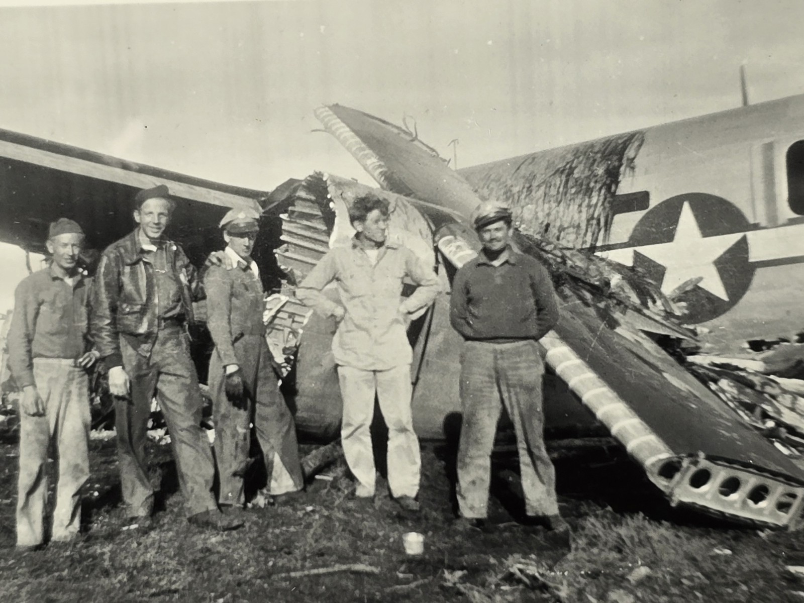 Vintage WWII Original Photo US Aircraft Crash Wreckage & Servicemen