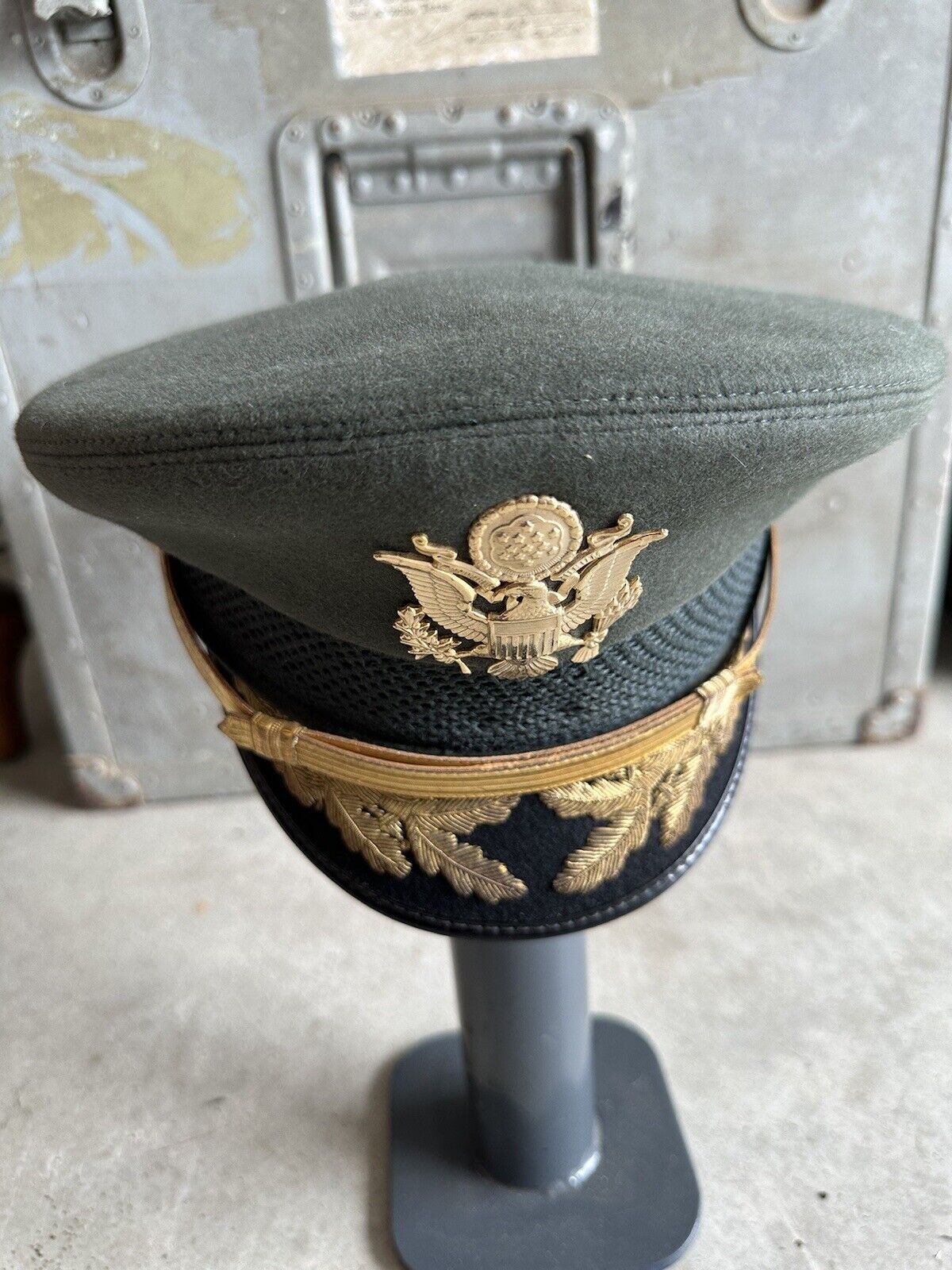 Vietnam War Era U.S. Army Officer Service Cap Green Visor Hat 7