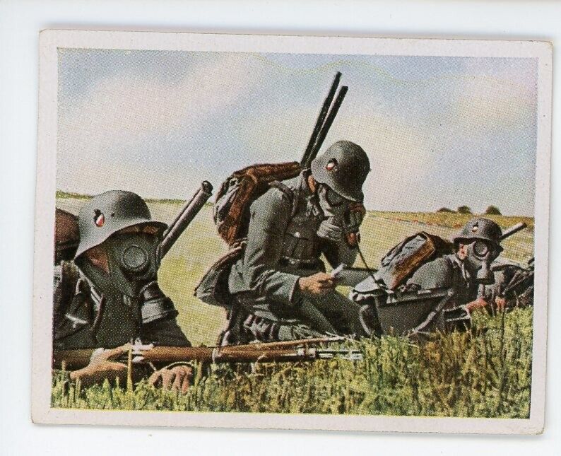 Third Reich German Cigarette Card Infantry In Helmets, Gasmask, Battle Rifles