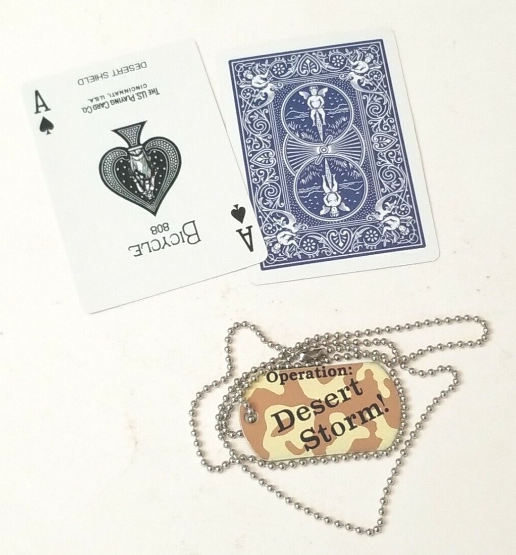 Two Original Desert Shield Ace of Spades Death Cards and Desert Storm Dog Tag