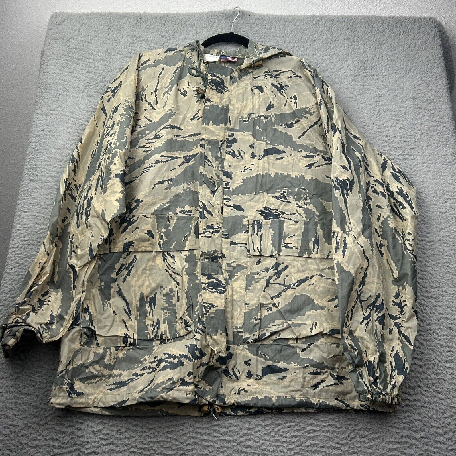 ABU Tiger Stripe Rain Jacket Rain Suit Top Size Large Military Hood