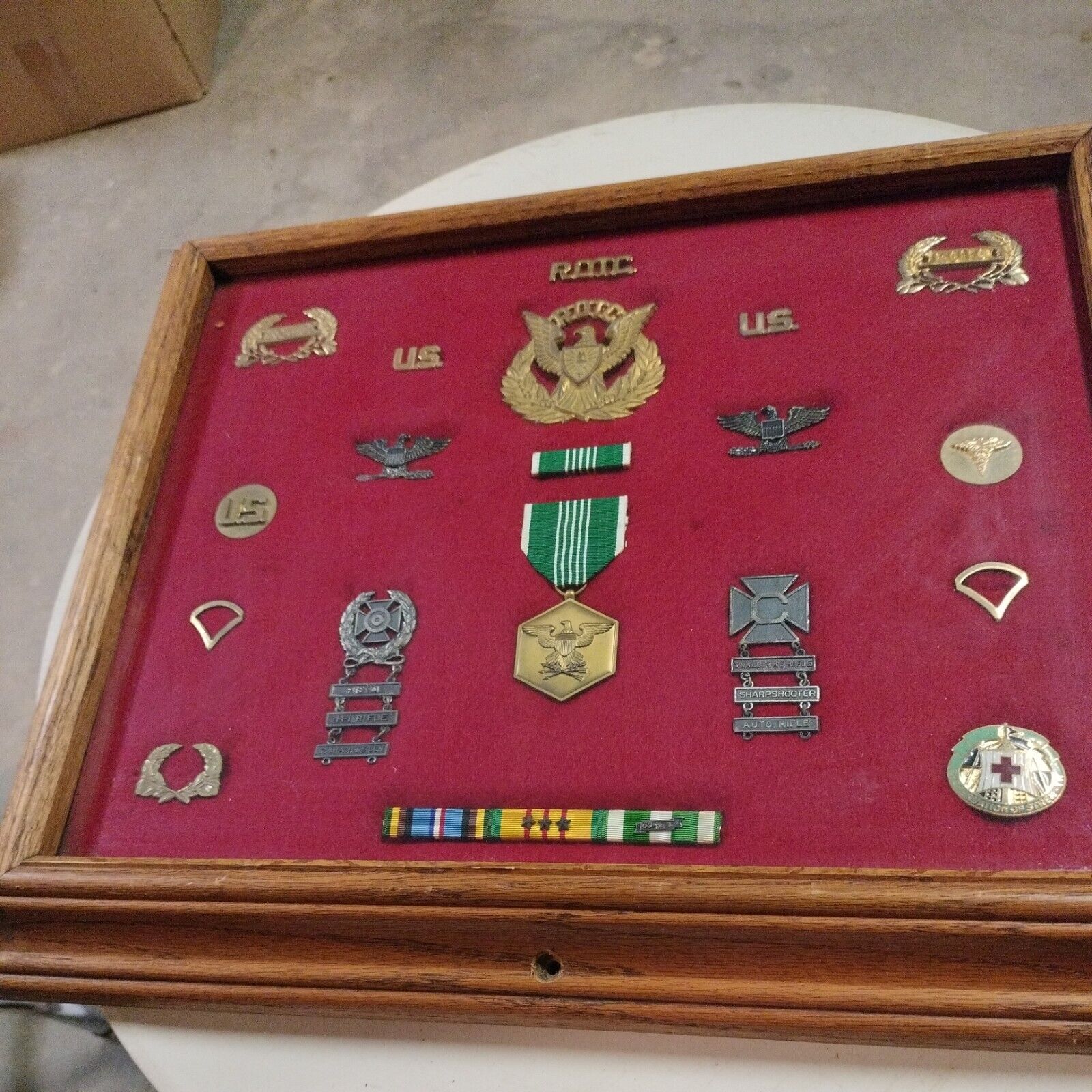 VINTAGE MILITARY MEDAL/MISC. FRAMED DISPLAY-RARE-LIFELONG COLLECTION-FAST SHIP