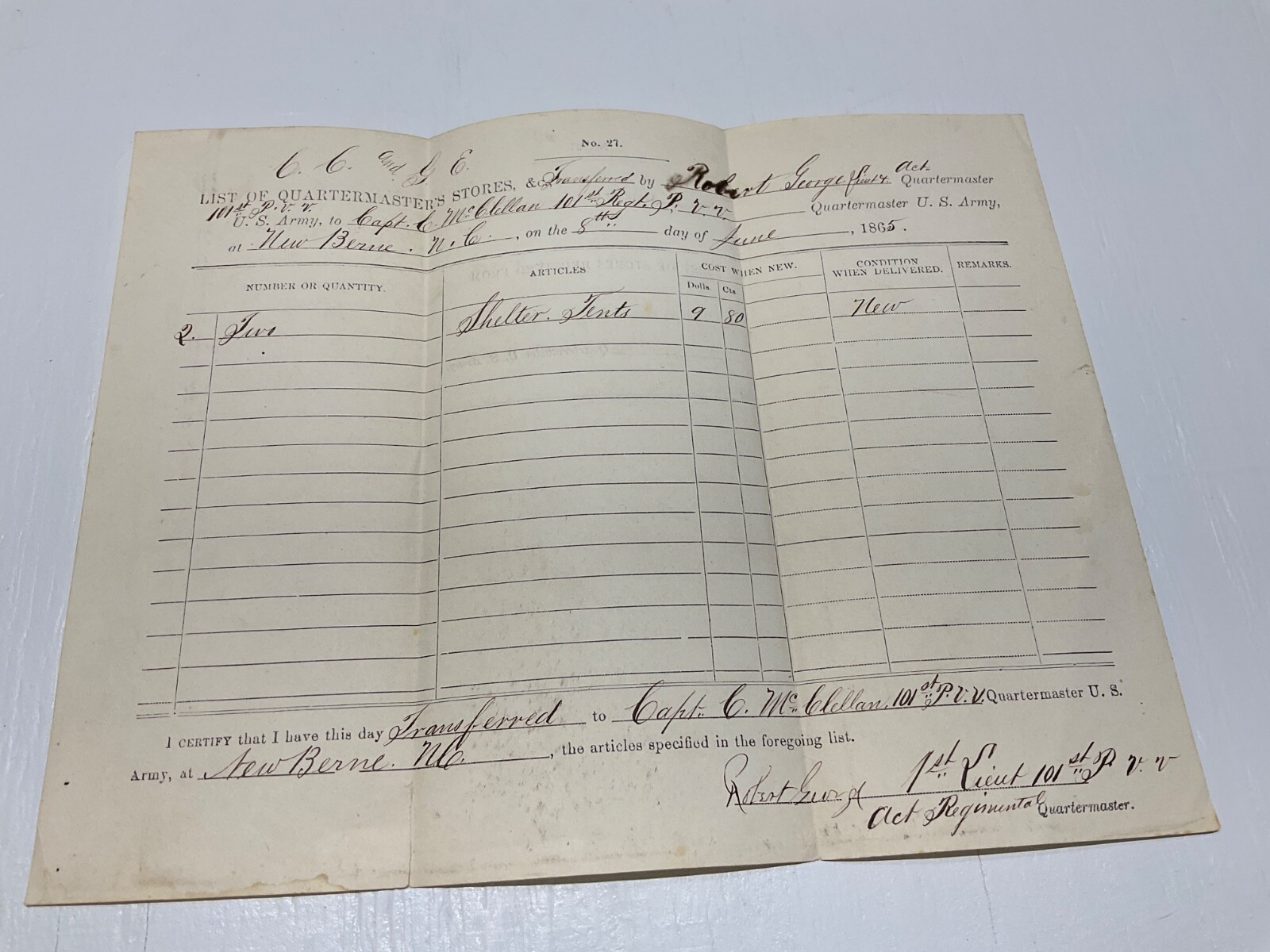 CIVIL WAR 101st PENNSYLVANIA SHELTER TENTS ISSUED 1865 NEW BERN N.C. SGN  1888