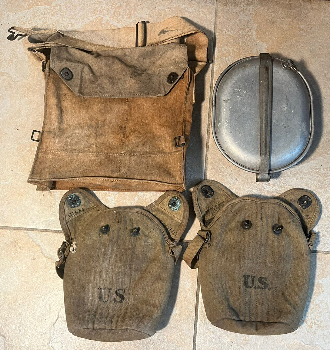 WW1 US Army Equipment Lot Gas Mask Bag Canteen Covers Mess Tin USMC AEF