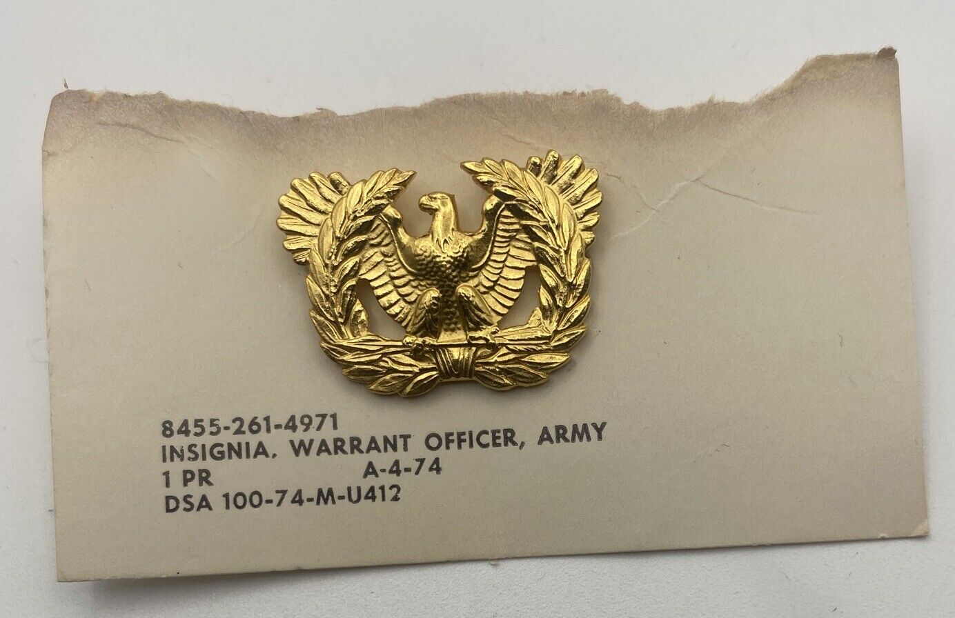 Vintage Gold Tone Warrant Officer Eagle Insignia Uniform or Hat pin