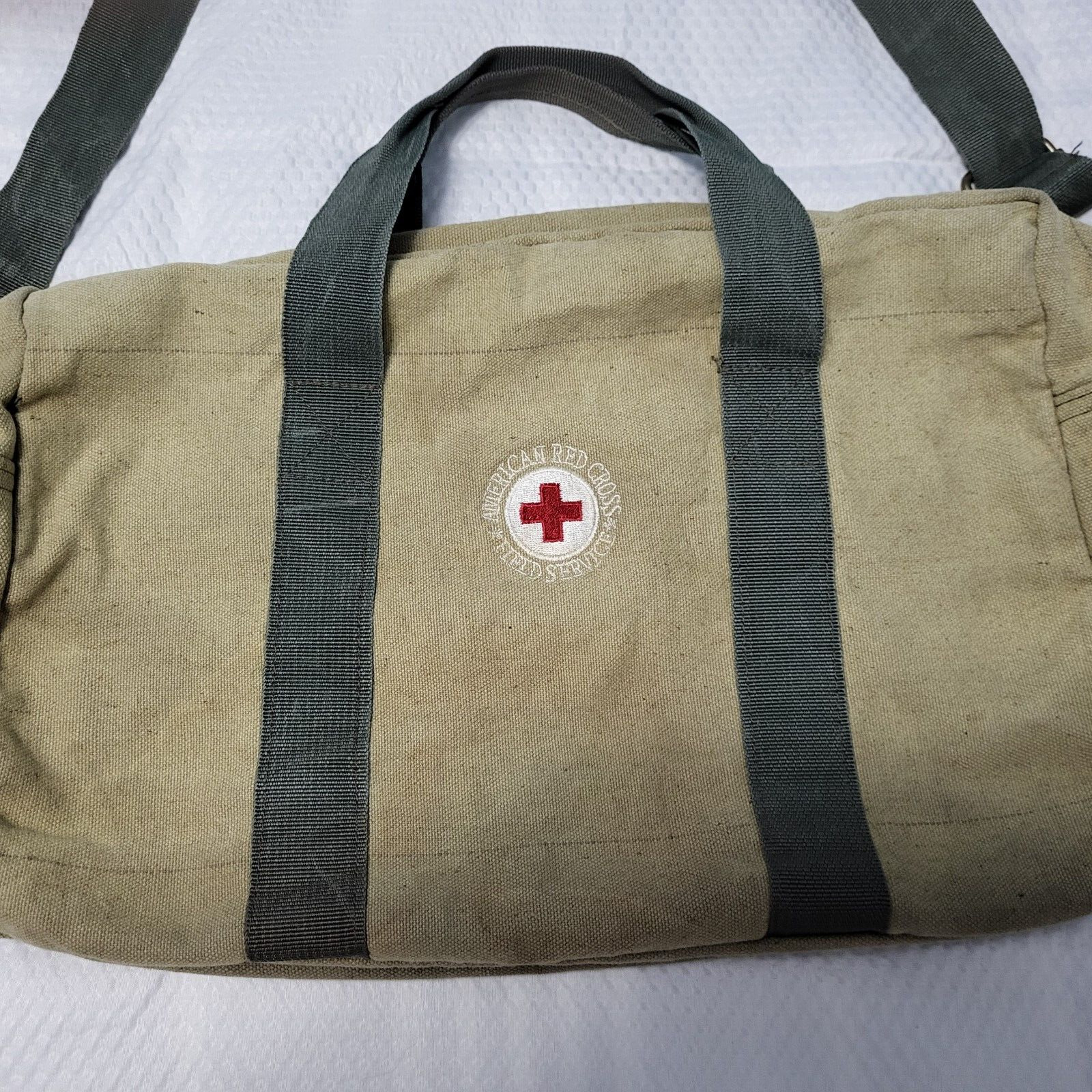 American Red Cross Field Service Duffle Bag Olive Green Canvas Vintage Look