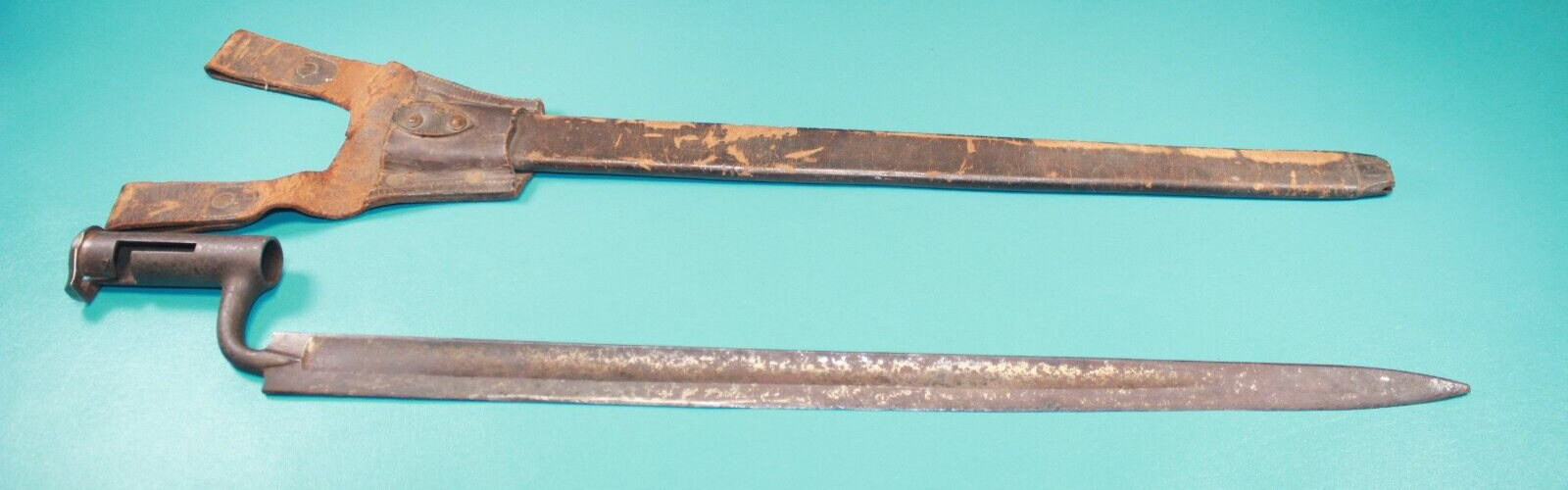 Austrian Model 1849 Sword Bayonet + Rare Scabbard /Frog Augustin Jager Carbine