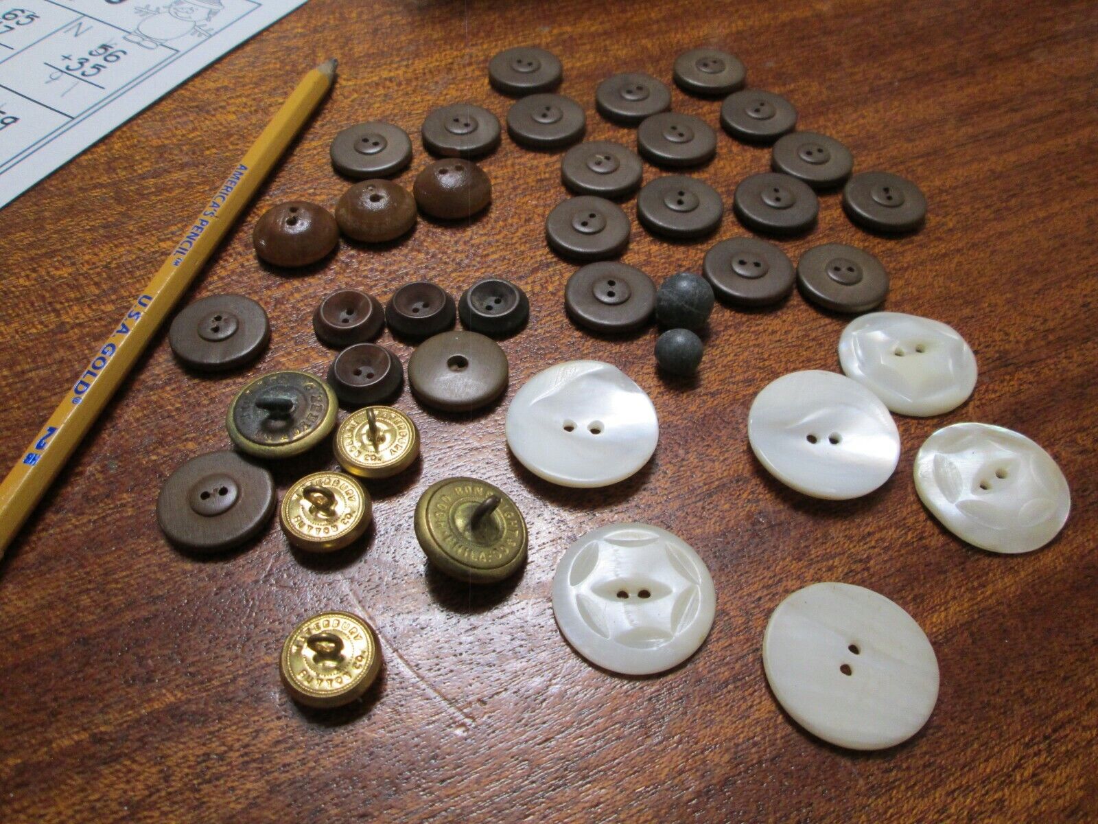 Civil War era buttons, brass, shell, wood, hard rubber