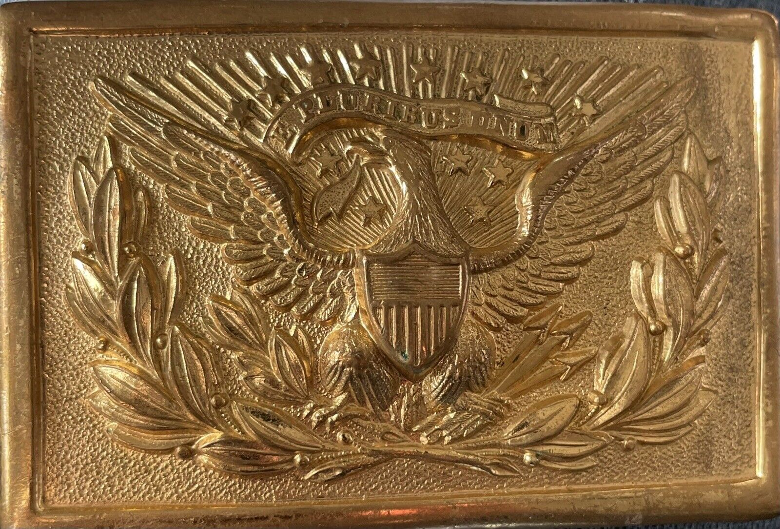 Vintage Brass Original 1800S US EAGLE BELT BUCKLE - w/ E Pluribus Unum Engraved