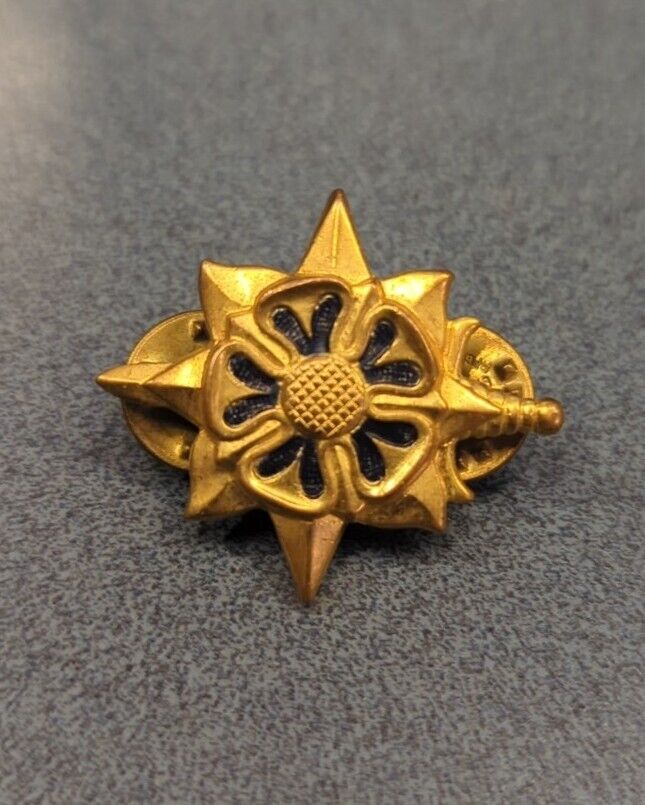 Sword Flower Pin Gold Tone Vintage Military 