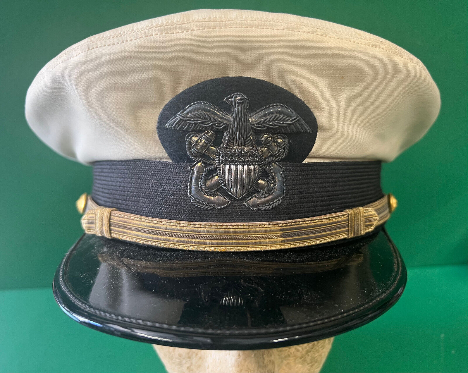 US NAVAL OFFICER’S VISOR CAP W/ BULLION CAP BADGE