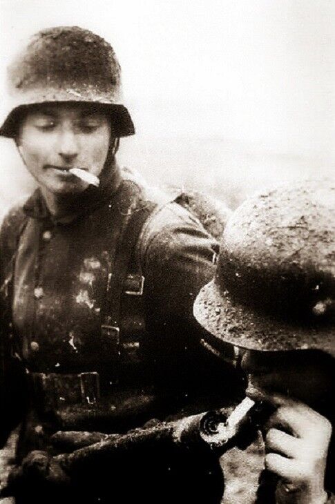 German Soldier Lighting Cigarette with a flamethrower 4x6 WWII WW2 Photo 105