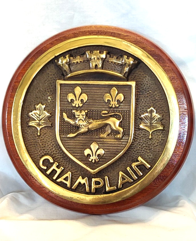 Naval Mouth Tap French Tape de Bouche Bronze Plaque Champlain Shield Lion Crest