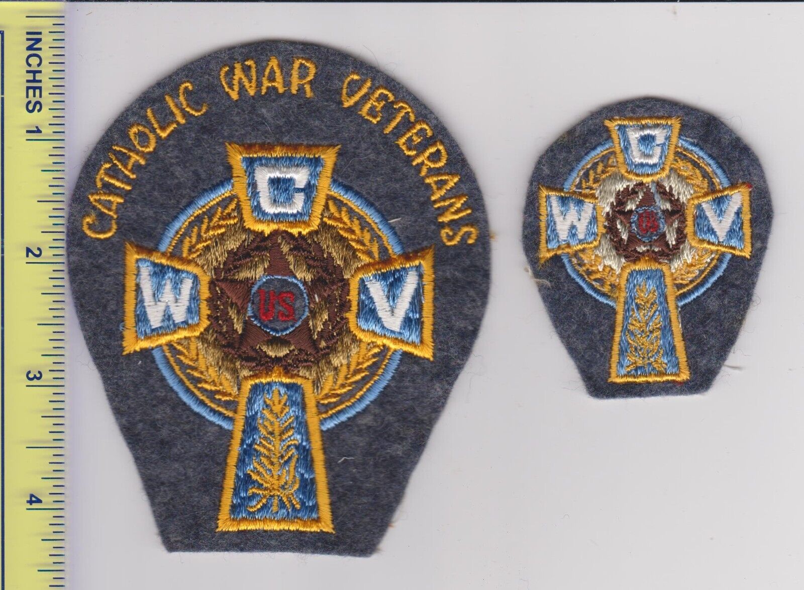 Vintage US American Legion Catholic War Veterans of America Patch 2 Sizes